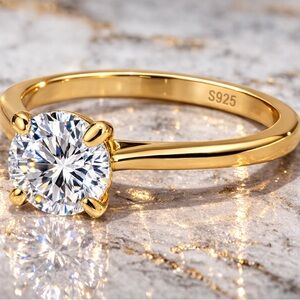 2ct 14K Gold Round Moissanite Solitaire Ring 925 Silver Plated D-F VVS Chunky